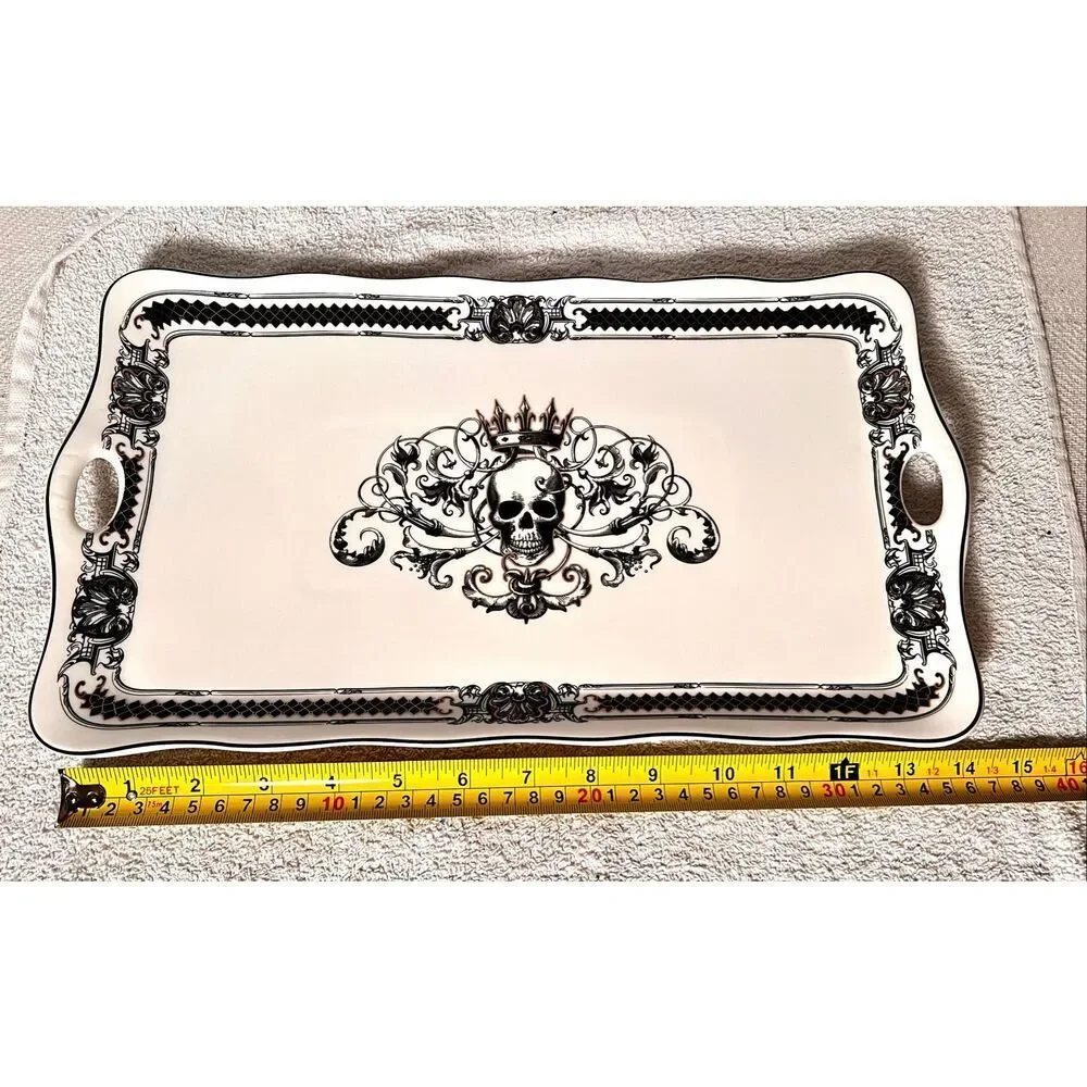 Monterey Bay Rectangular Serving Tray🎃Black White Serving Platter Skull W Crown